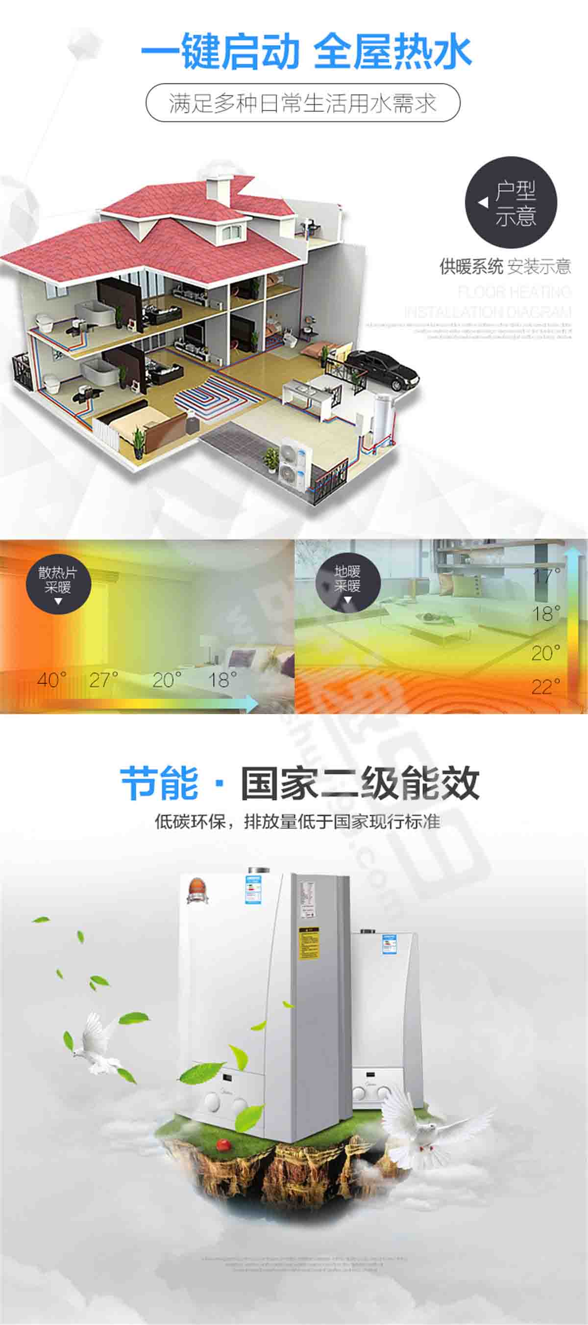 美的（midea）燃氣熱水器壁掛爐L1P33-ML31-B1原裝進口供暖熱水兩用供暖面積120至330